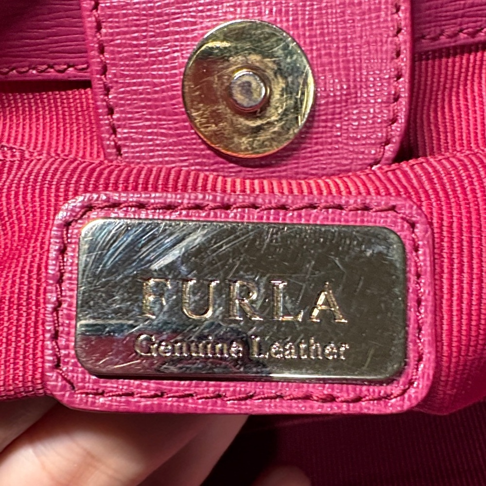 Furla Fuchsia Pink Saffiano Leather Gialla Satchel Handbag Crossbody EUC - Picture 12 of 14